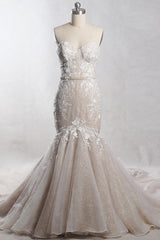 Chic Strapless Tulle Sequins Mermaid Wedding Dress Sleeveless Appliques Beadings Bridal Gowns On Sale-27dress