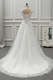 Chic Straps Jewel Tulle Lace Wedding Dress Sleeveless Appliques White Bridal Gowns On Sale-27dress