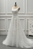 Chic Straps Jewel Tulle Lace Wedding Dress Sleeveless Appliques White Bridal Gowns On Sale-27dress