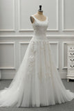 Chic Straps Jewel Tulle Lace Wedding Dress Sleeveless Appliques White Bridal Gowns On Sale-27dress