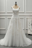 Chic Straps Jewel Tulle Lace Wedding Dress Sleeveless Appliques White Bridal Gowns On Sale-27dress