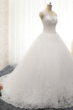 Chic Straps V-Neck Tulle Lace Wedding Dress Sleeveless Appliques Beadings Bridal Gowns On Sale-27dress