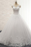 Chic Straps V-Neck Tulle Lace Wedding Dress Sleeveless Appliques Beadings Bridal Gowns On Sale-27dress