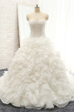 Chic Sweatheart White A line Wedding Dresses Sleeveless Tulle Bridal Gowns Online-27dress