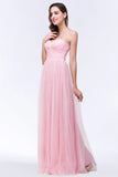 Chic Tulle Ruffle Strapless Sweetheart Floor-Length Bridesmaid Dresses-27dress