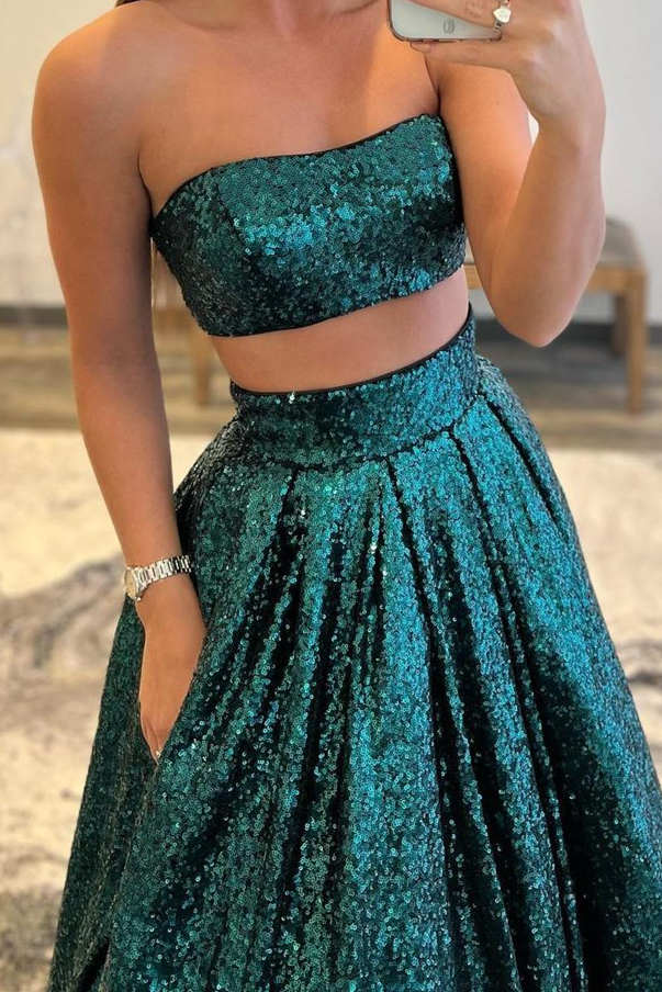 Chic Two Piece Sequined Long Prom Dress with Pockets-27dress