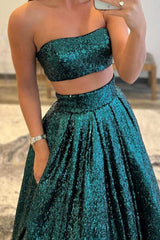 Chic Two Piece Sequined Long Prom Dress with Pockets-27dress