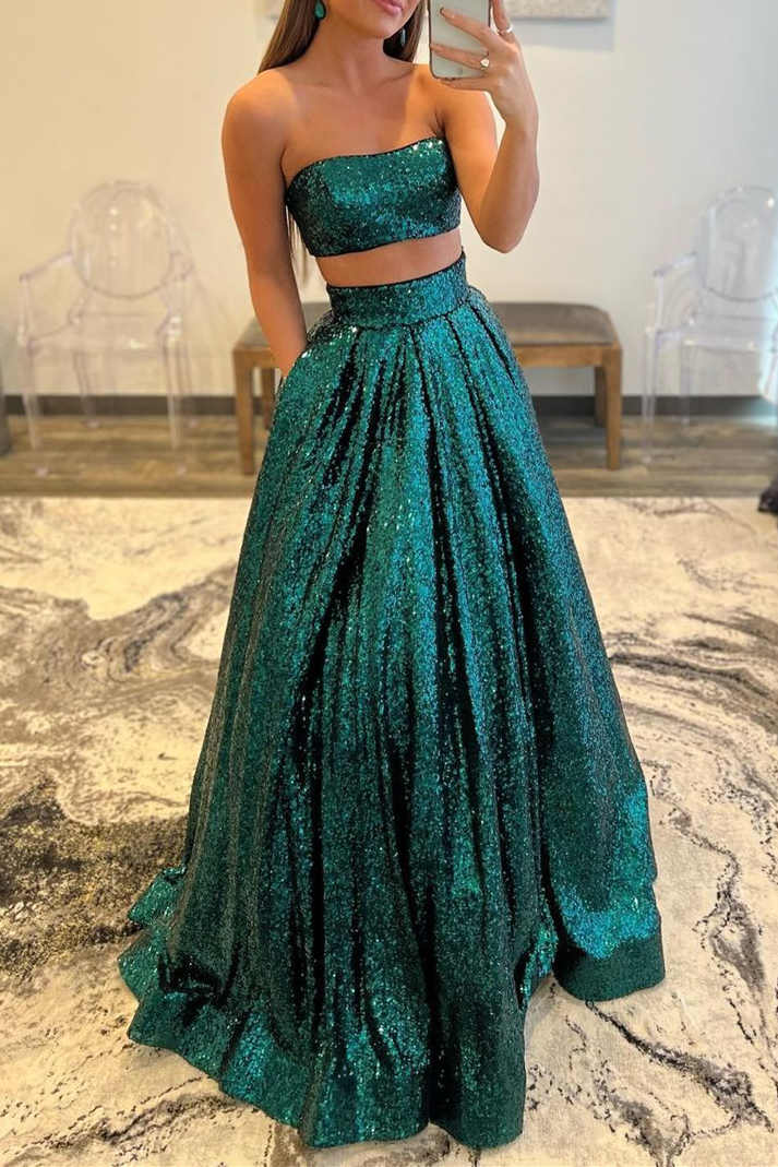 Chic Two Piece Sequined Long Prom Dress with Pockets-27dress