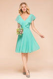 Chic V-Neck Ruffle Chiffon Short Affordable Bridesmaid Dresses Online-27dress