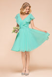 Chic V-Neck Ruffle Chiffon Short Affordable Bridesmaid Dresses Online-27dress