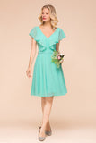 Chic V-Neck Ruffle Chiffon Short Affordable Bridesmaid Dresses Online-27dress