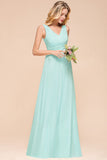 Chic V-Neck Sleeveless Mint Green Bridesmaid Dresses with Ruffle-27dress