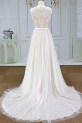 Chic V-neck Straps Sleeveless Wedding Dresses A-line Tulle Ruffles Bridal Champagne Gowns On Sale-27dress