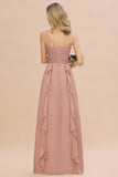 Chiffon Long Sleeveless Bridesmaid Dress with Cascading Ruffles-27dress