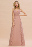 Chiffon Long Sleeveless Bridesmaid Dress with Cascading Ruffles-27dress