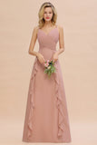 Chiffon Long Sleeveless Bridesmaid Dress with Cascading Ruffles-27dress