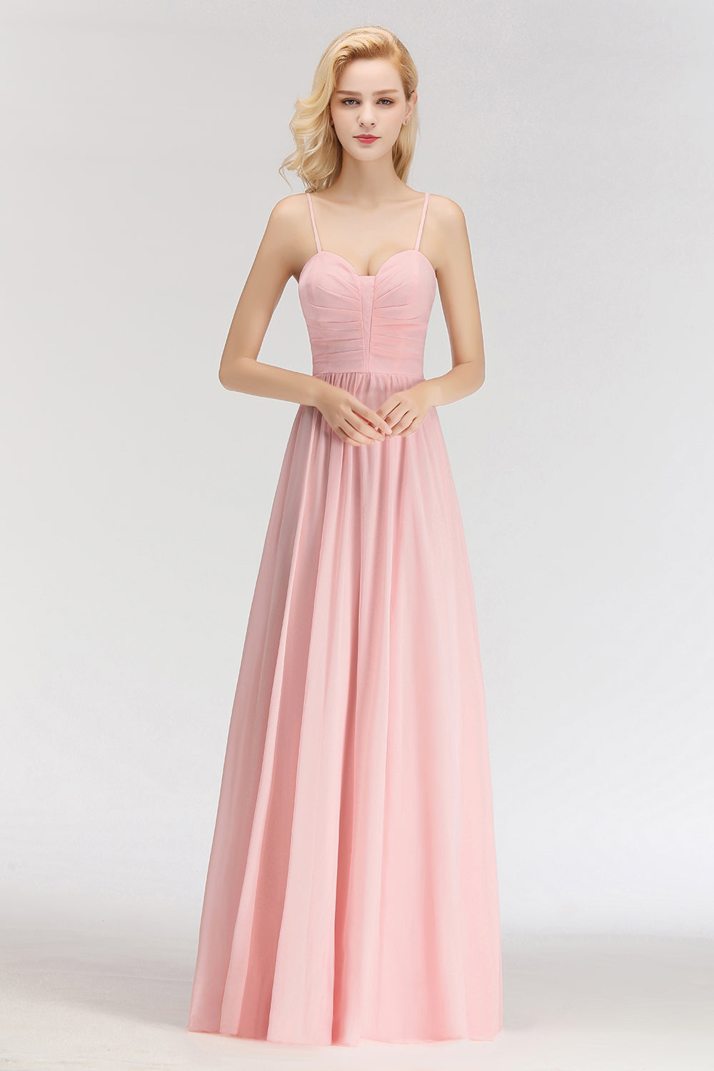 Chiffon Spaghetti-Straps Sleeveless Affordable Bridesmaid Dress Online-27dress