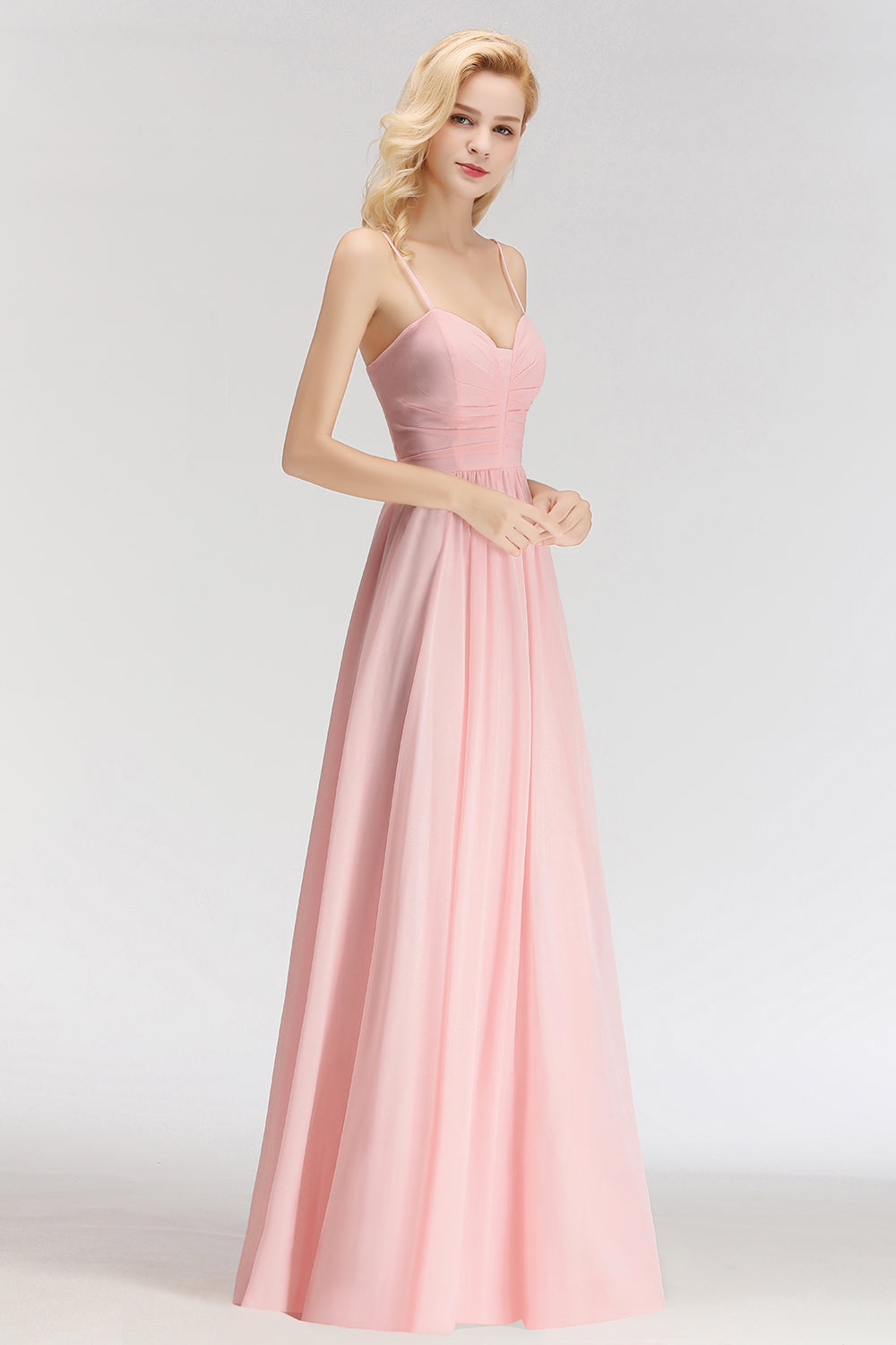 Chiffon Spaghetti-Straps Sleeveless Affordable Bridesmaid Dress Online-27dress