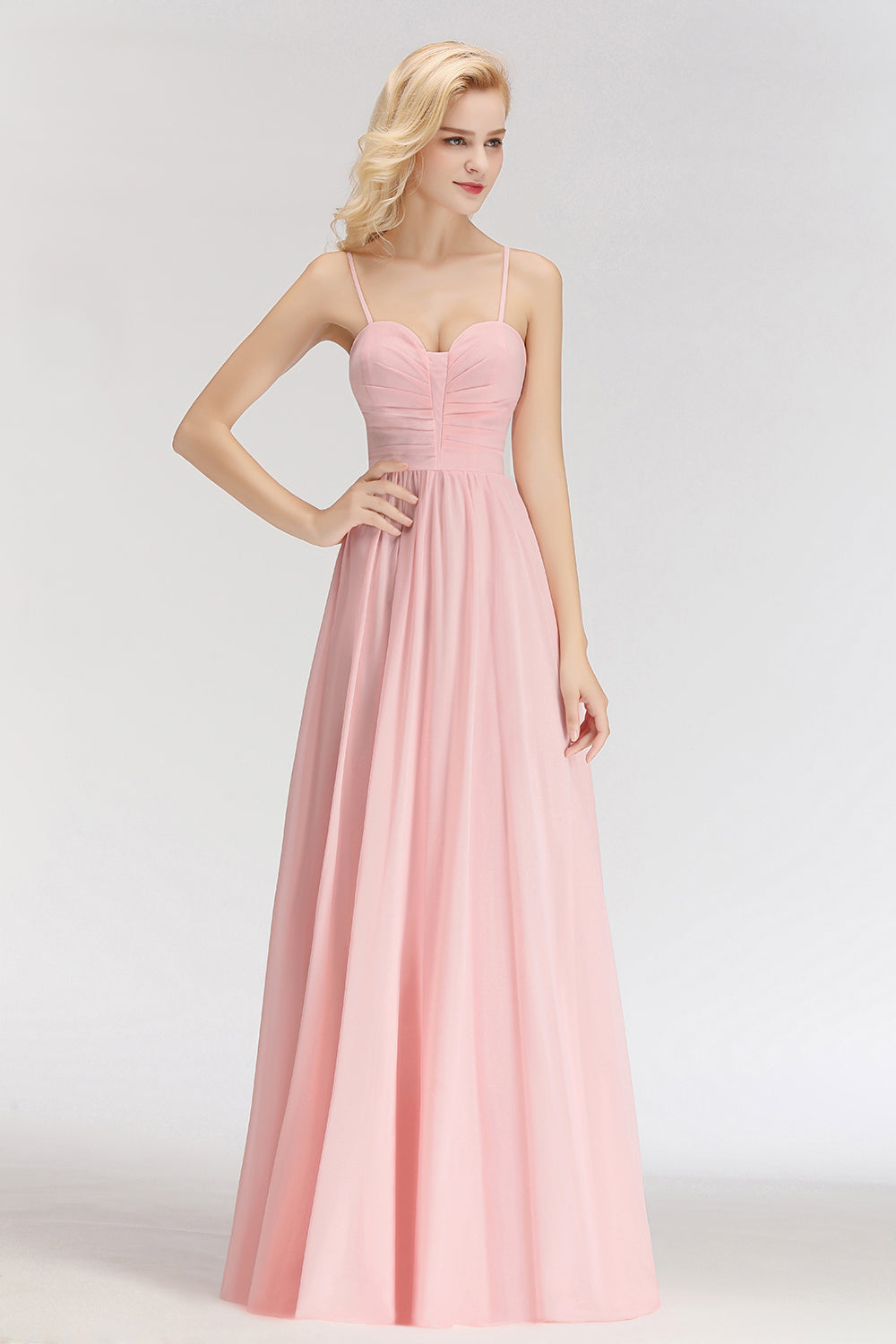 Chiffon Spaghetti-Straps Sleeveless Affordable Bridesmaid Dress Online-27dress