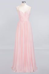 Chiffon Spaghetti-Straps Sleeveless Affordable Bridesmaid Dress Online-27dress