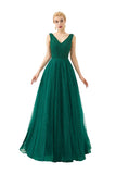 Classic Long A-line V-neck Tulle Prom Dress-27dress