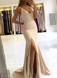 Cowl Neck Trumpet/Mermaid Open Back Prom Dress with Split Front-27dress