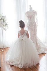 Cute Ivory Long Ball Gown Tulle Sleeveless Flower Girl Dresses-27dress