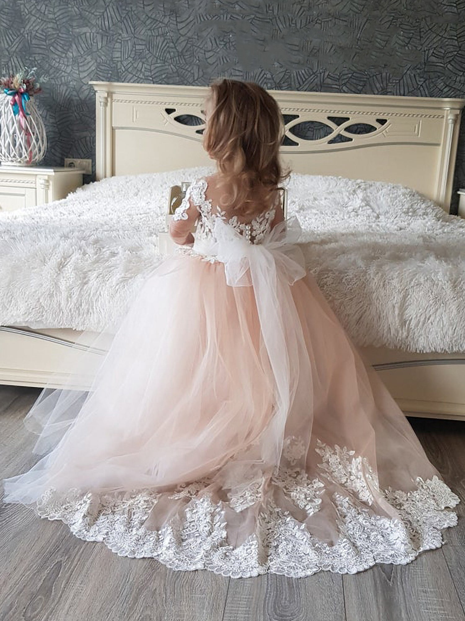 Cute Long Princess Boho Flower Girl Dresses with Sleeves 27dress