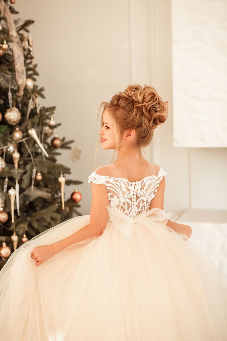 Cute Long Princess Tulle Lace Flower Girl Dress-27dress