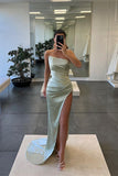 Strapless Sleeveless Long Mermaid Evening Dress with Slit