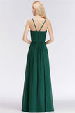 Dark Green Chiffon Spaghetti-Straps Modest Bridesmaid Dress Online-27dress