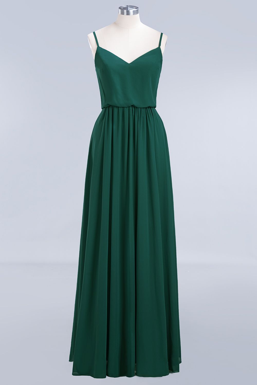 Dark Green Chiffon Spaghetti-Straps Modest Bridesmaid Dress Online-27dress