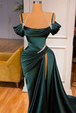 Dark Green Long Off-the-Shoulder Mermaid Prom Dress with Slit-27Dress