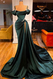 Dark Green Long Off-the-Shoulder Mermaid Prom Dress with Slit-27Dress