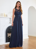 Long A Line Round Neck Chiffon Floor Length Formal Dresses