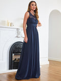 Long A Line Round Neck Chiffon Floor Length Formal Dresses