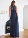 Long A Line Round Neck Chiffon Floor Length Formal Dresses