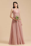 Dusty Rose Chiffon V-Neck Bridesmaid Dress Long-27dress