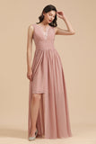 Dusty Rose Chiffon V-Neck Bridesmaid Dress Long-27dress