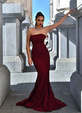 Elastic Satin Strapless Trumpet/Mermaid Prom Dresses-27dress