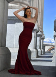 Elastic Satin Strapless Trumpet/Mermaid Prom Dresses-27dress