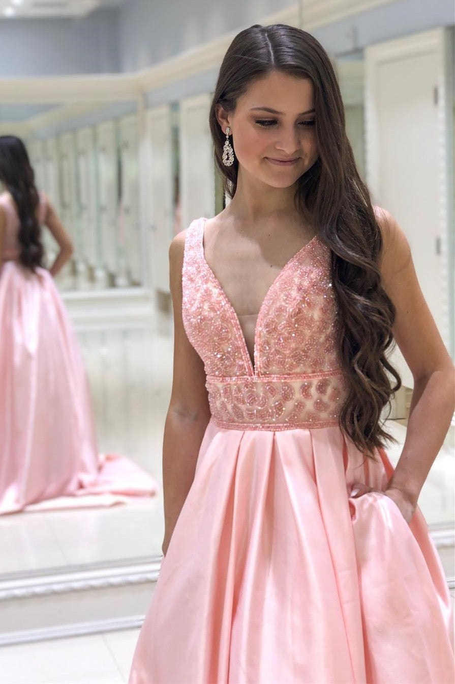 Eleagnt Pink Long Prom Dress with Pockets