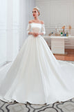 Elegant 3/4 Sleeves Princess Satin Wedding Dress Online-27dress