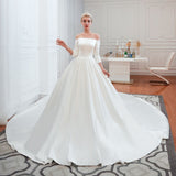 Elegant 3/4 Sleeves Princess Satin Wedding Dress Online-27dress