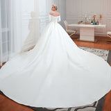 Elegant 3/4 Sleeves Princess Satin Wedding Dress Online-27dress