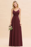 Elegant A-line Chiffon Spaghetti Straps Long Bridesmaid Dress with Ruffles-27Dress