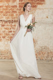 Elegant A-Line Chiffon Wedding Dress Appliques Ruffles Draped Back Bridal Gowns Online-27dress