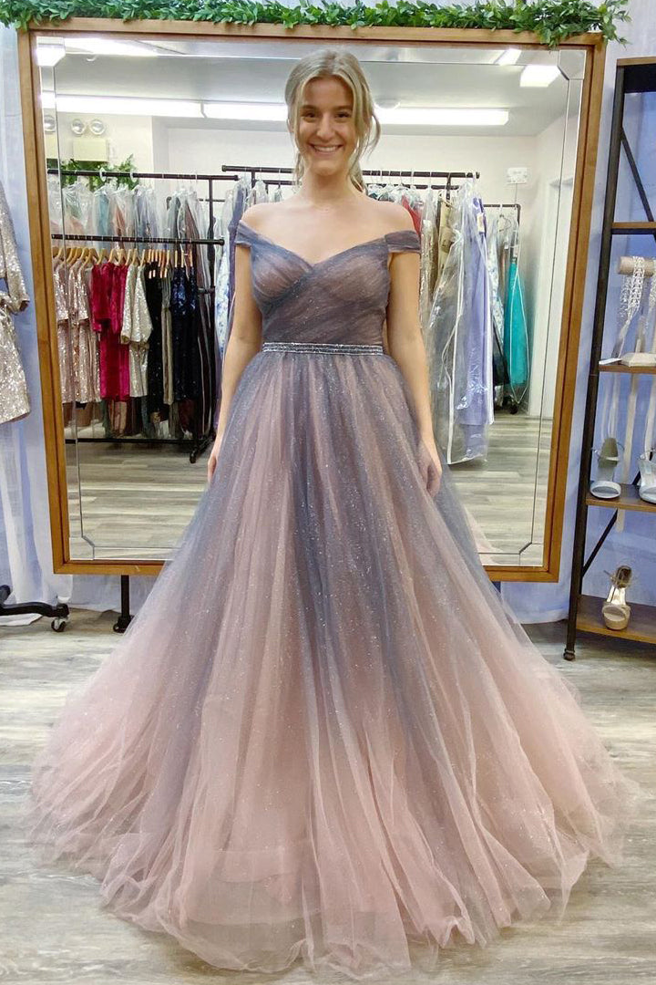 Elegant A-Line Off the Shoulder Ombre Long Prom Dress