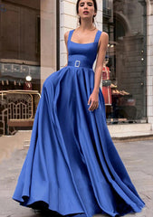 Elegant A-Line Square Neckline Backless Satin Sleeveless Long Prom Dress-27dress