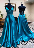 Elegant A-line V Neck Long Prom Dress with Pleated Charmeuse Skirt-27dress